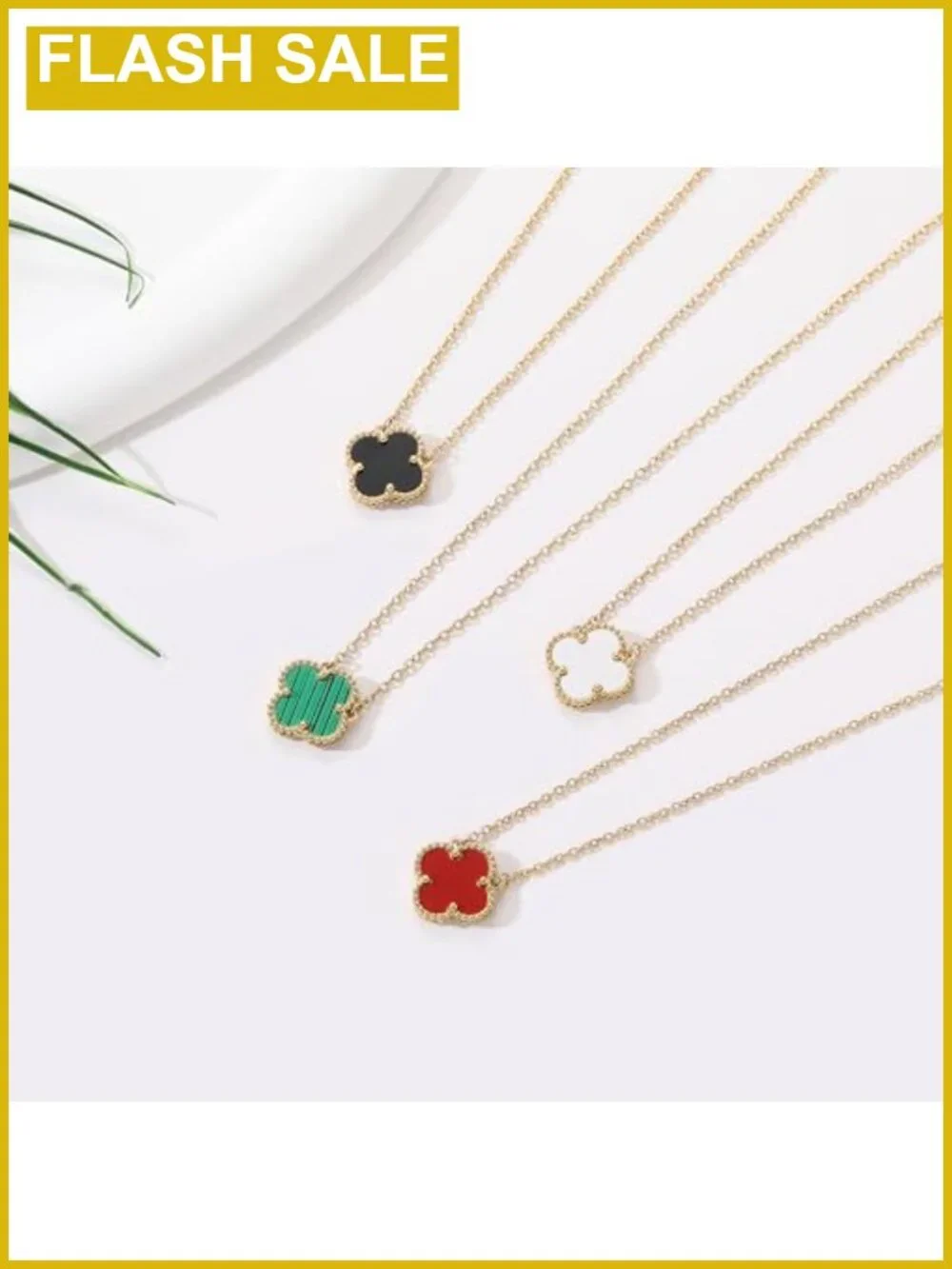 Four Leaf Clover Pendant Necklace 18K Gold Plated Lucky Minimalist Jewelry